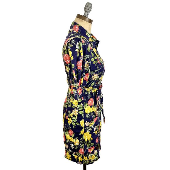 MARISSA WEBB Multi Floral Print Puff Sleeve Dress 4 Navy Woven Colorful EUC B30 - Picture 3 of 6